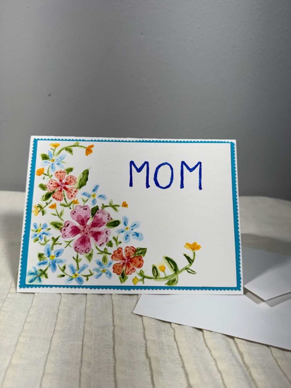 Handcrafted Mom Watercolor Floral Card Pink Blue Mother’s Day